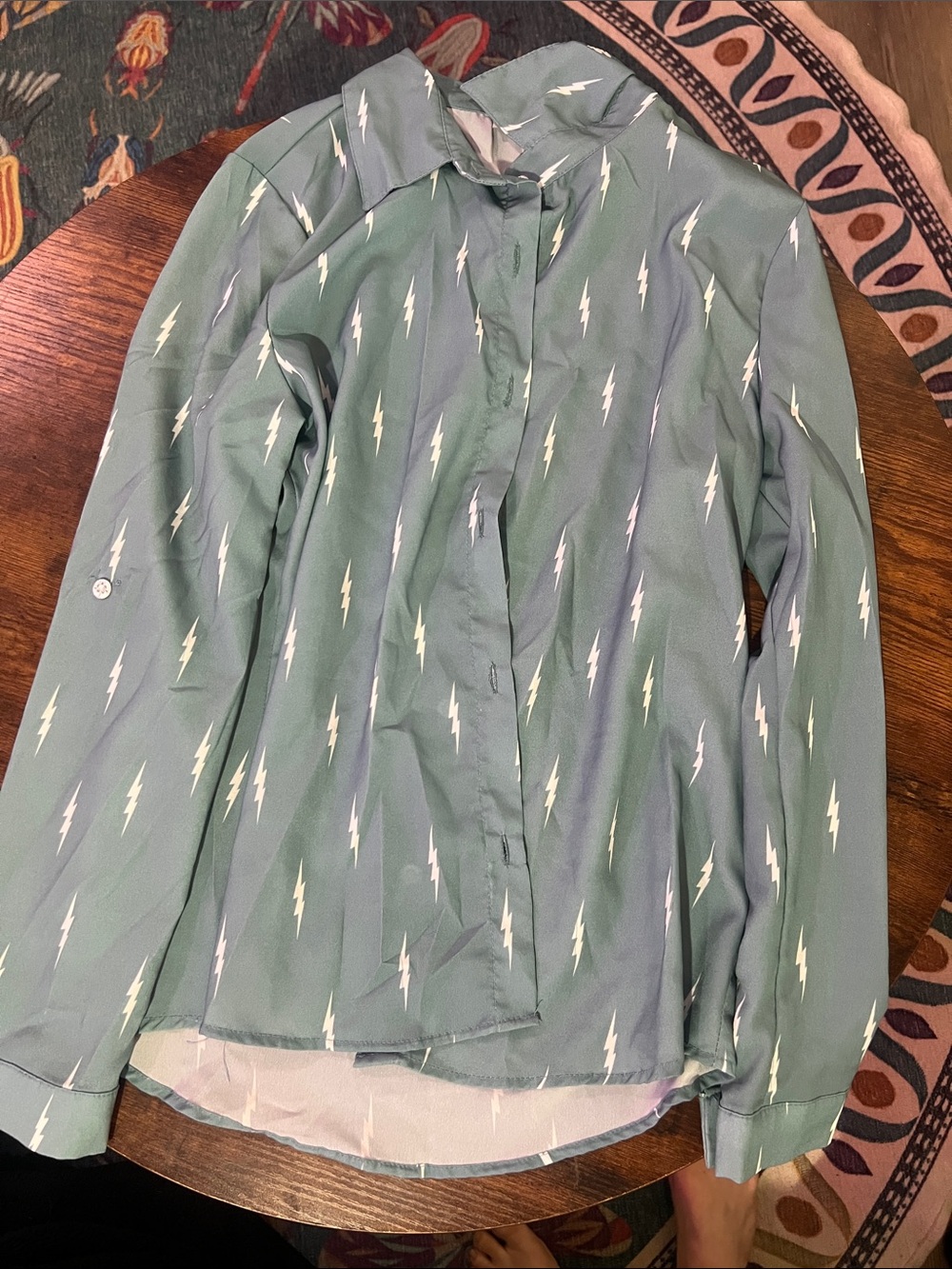 Light Weight Button-Up Shirt with White Lightning Bolt Print
